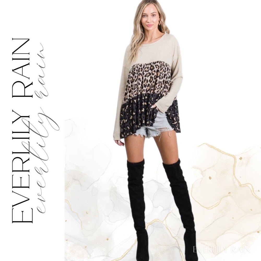 💞 Soft Waffle Knit Mixed Print Babydoll Top - Picture 8 of 15